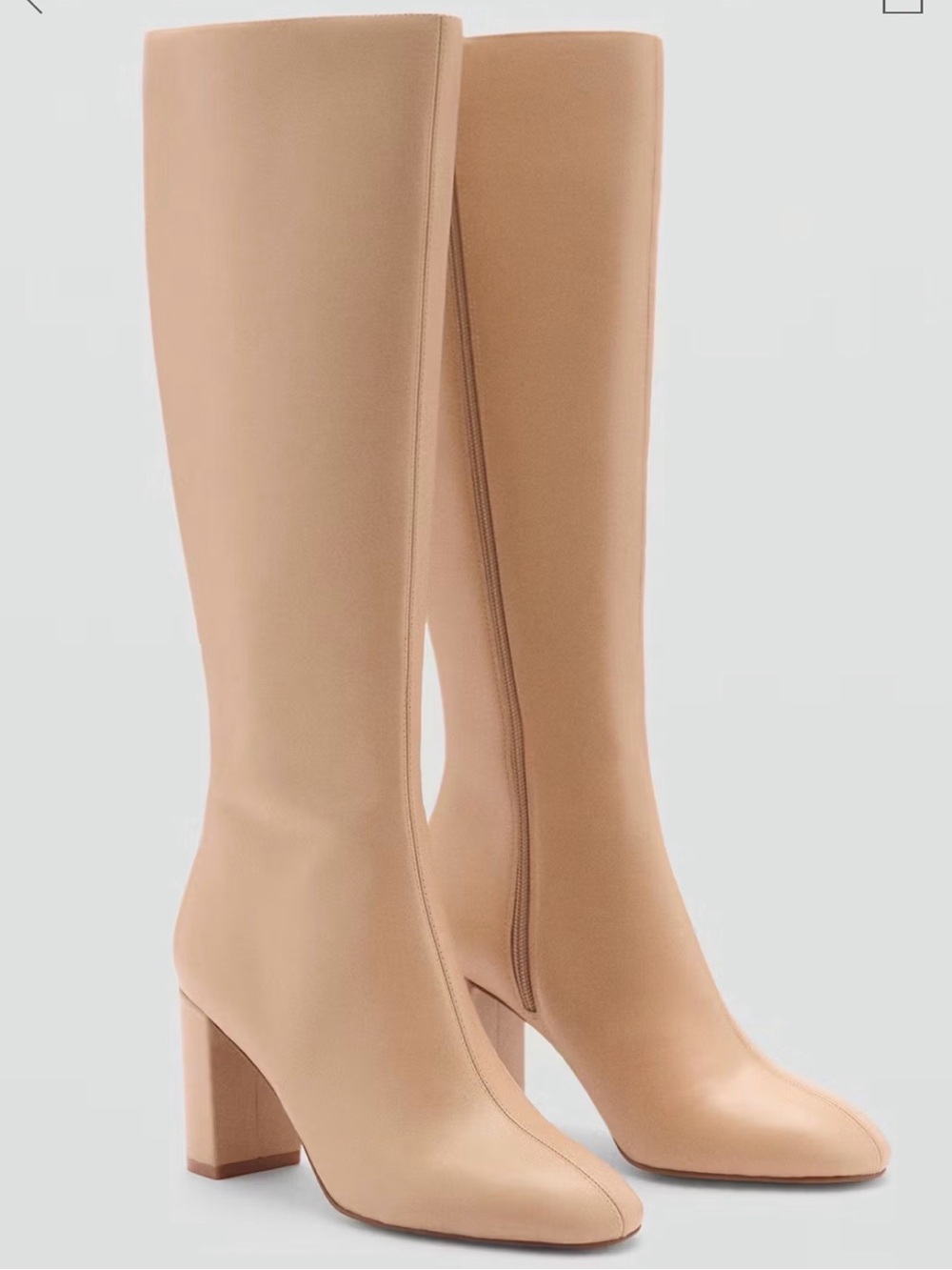 NEW Leather Tall Mango Block Heel Boots in Beige Tan Cream